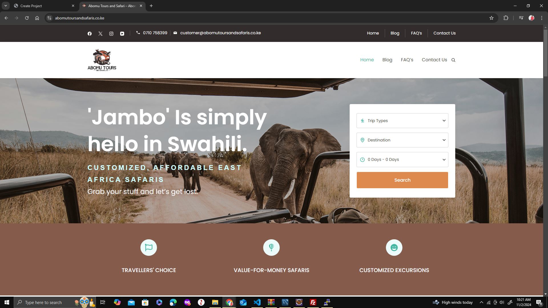 Portfolio Summary for Abomu Tours and Safaris Website - Featured Image
